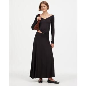 Madewell Jersey Asymmetric-Seam Midi Skirt WMNS M Jet Black Knit Pull On Stretch